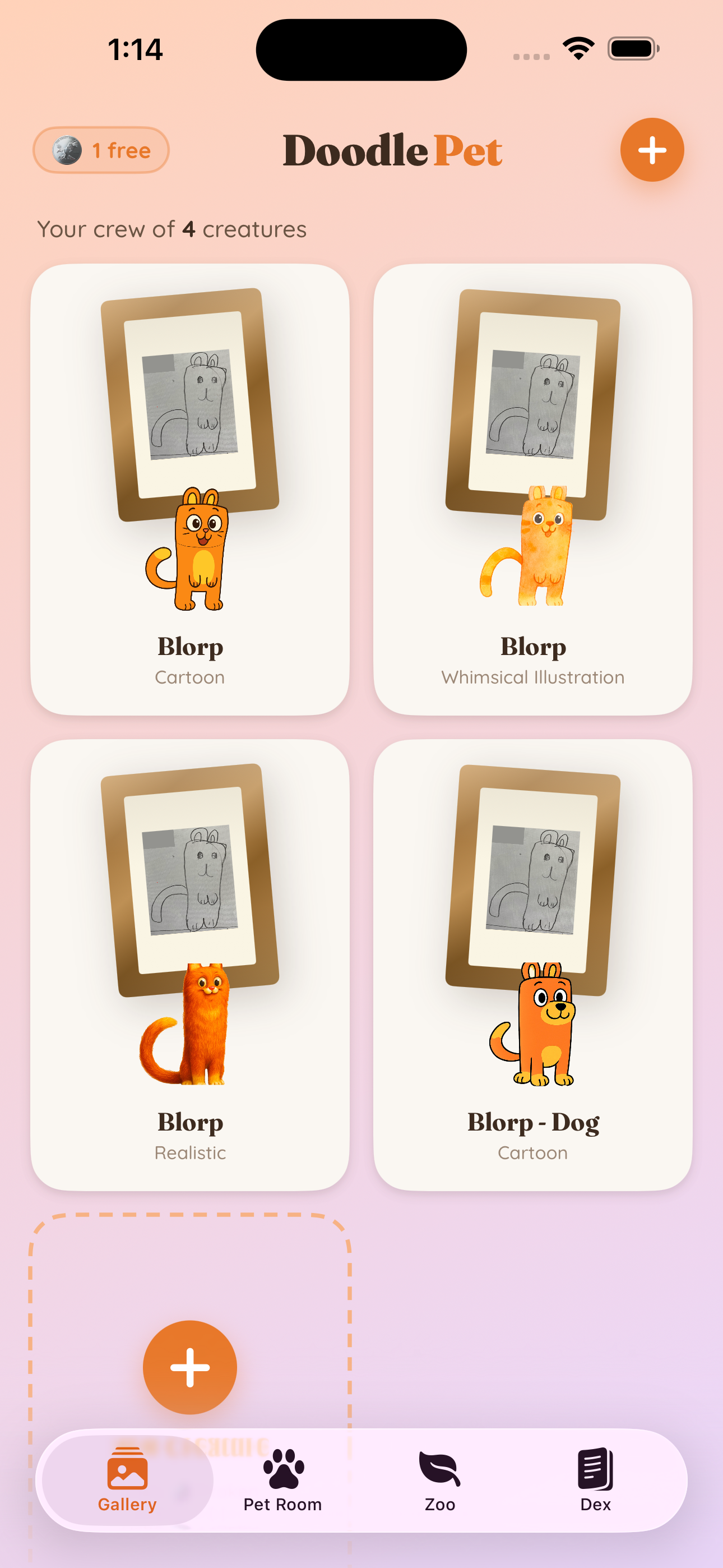 DoodlePet gallery showing transformed creatures