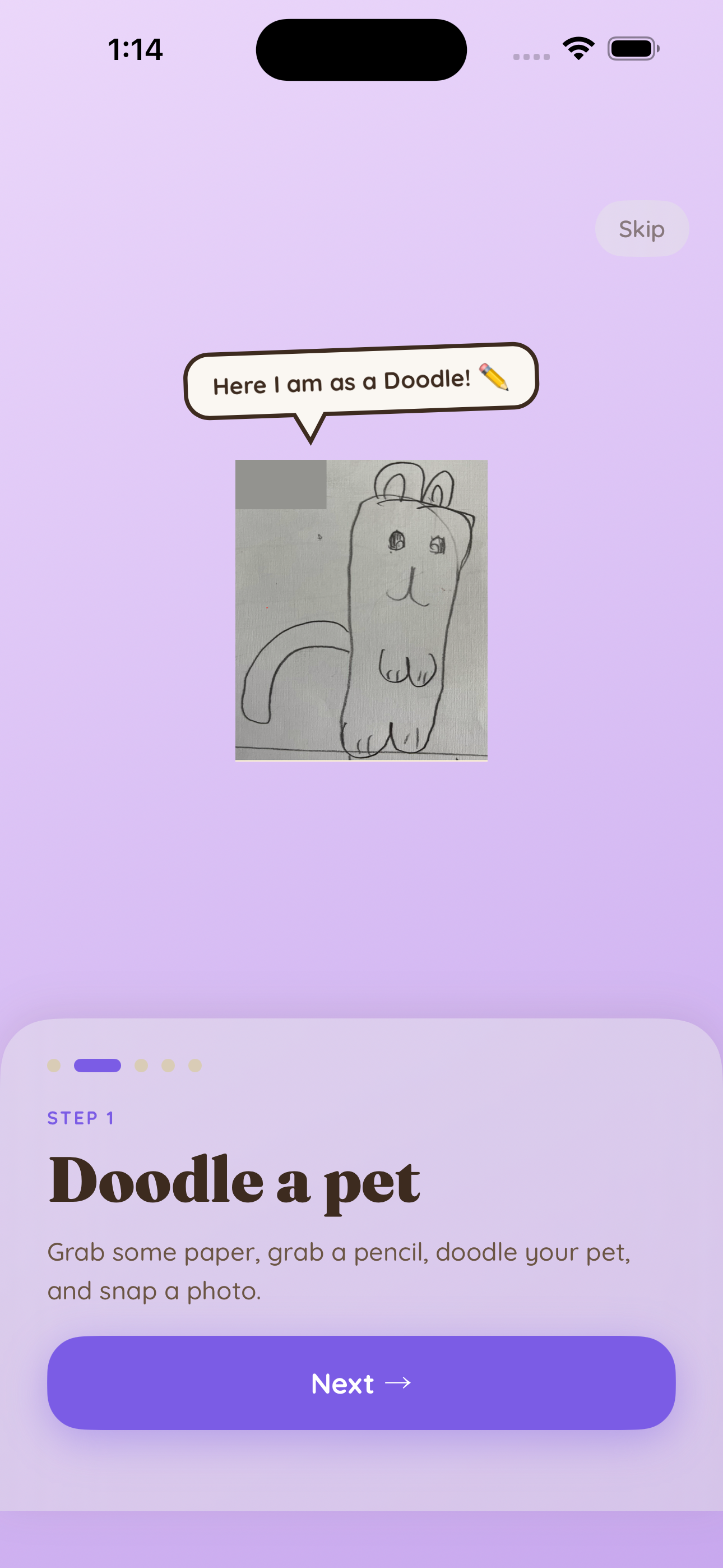DoodlePet Onboarding screen 2
