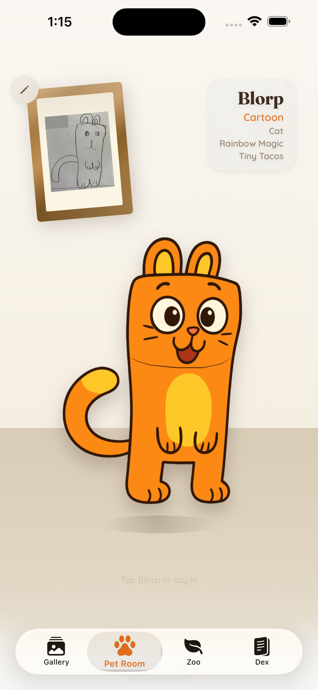 DoodlePet Pet Room with original drawing in a picture frame